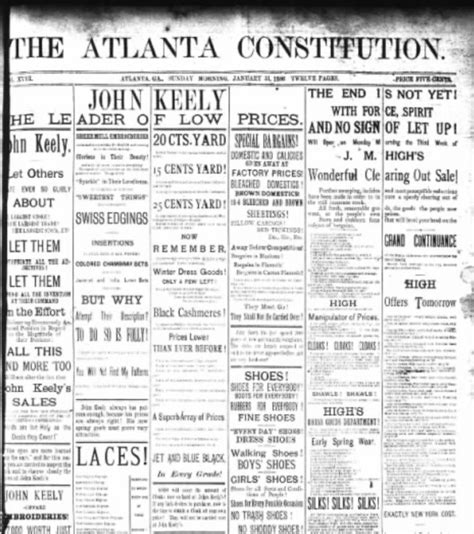 Atlanta constitution - Explore The Atlanta Constitution online newspaper archive. The Atlanta Constitution was published in Atlanta, Georgia and includes 4,065,906 searchable pages from 1868-2024.